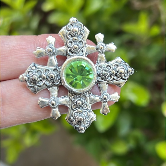 Vintage Jerusalem 900 Silver Cross Brooch/Pendant Necklace  Vintage Jerusalem Cross Pendant/Brooch